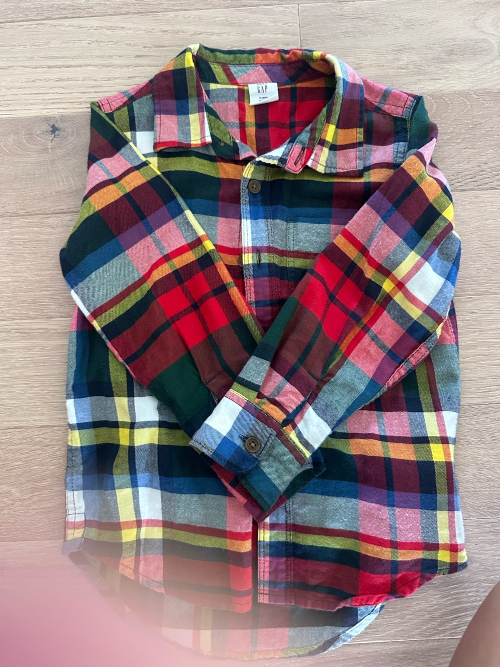GAP Multicolor Plaid Button-Up Shirt - Red, Green, Blue, Yellow